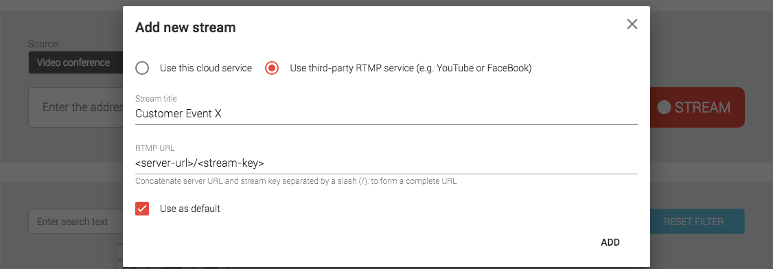 Use third-party RTMP